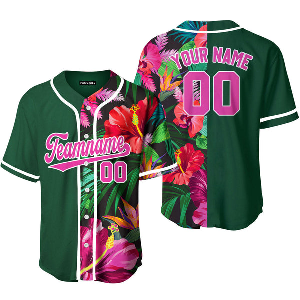 Custom Hibicus Kelly Green Pink Baseball Jerseys For Men & Women