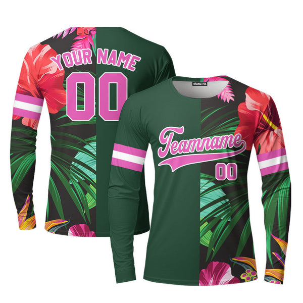 Custom Hibicus Kelly Green Pink Custom Long Sleeve T-Shirt For Men & Women