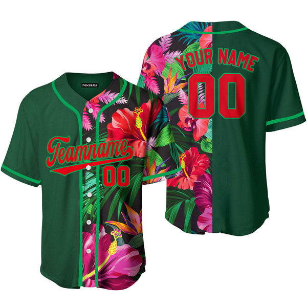 Custom Hibicus Kelly Green Red Baseball Jerseys For Men & Women