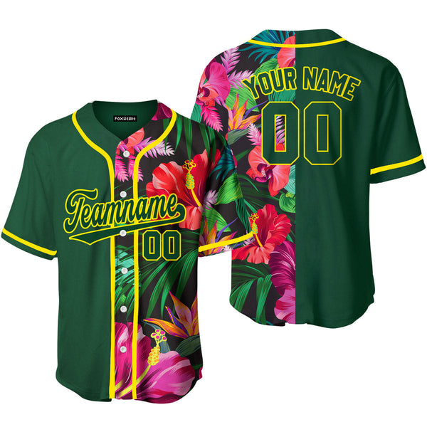 Custom Hibicus Kelly Green Yellow Baseball Jerseys For Men & Women