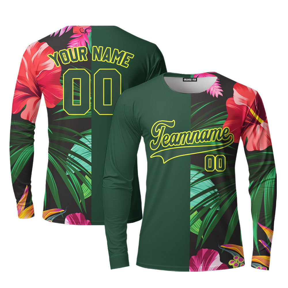 Custom Hibicus Kelly Green Yellow Custom Long Sleeve T-Shirt For Men & Women