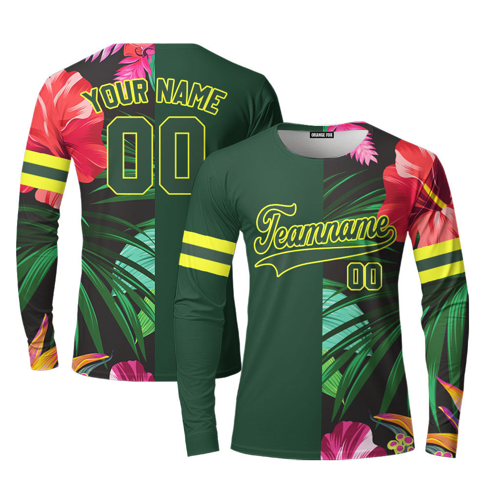 Custom Hibicus Kelly Green Yellow Custom Long Sleeve T-Shirt For Men & Women