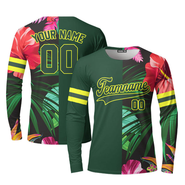 Custom Hibicus Kelly Green Yellow Custom Long Sleeve T-Shirt For Men & Women