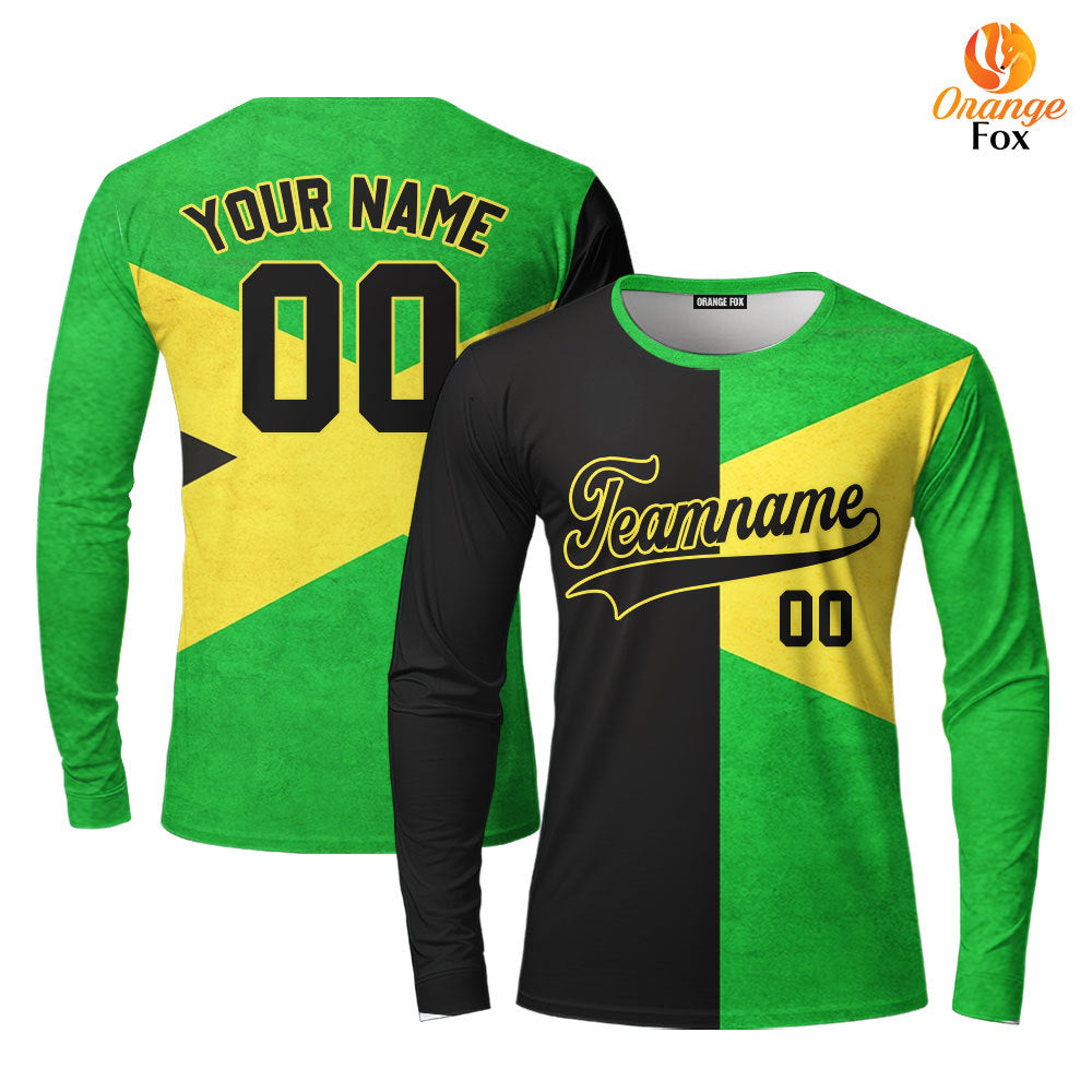 Custom Jamaica Flag Black Yellow Custom Long Sleeve T-Shirt For Men & Women