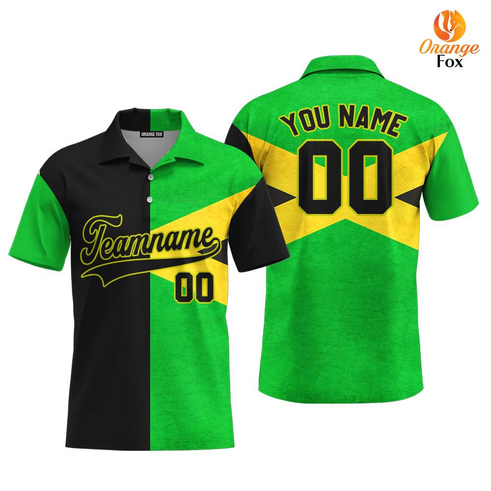 Custom Jamaica Flag Black Yellow Custom Polo Shirt For Men