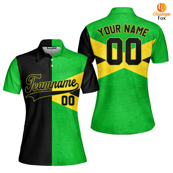 Custom Jamaica Flag Black Yellow Custom Polo Shirt For Women