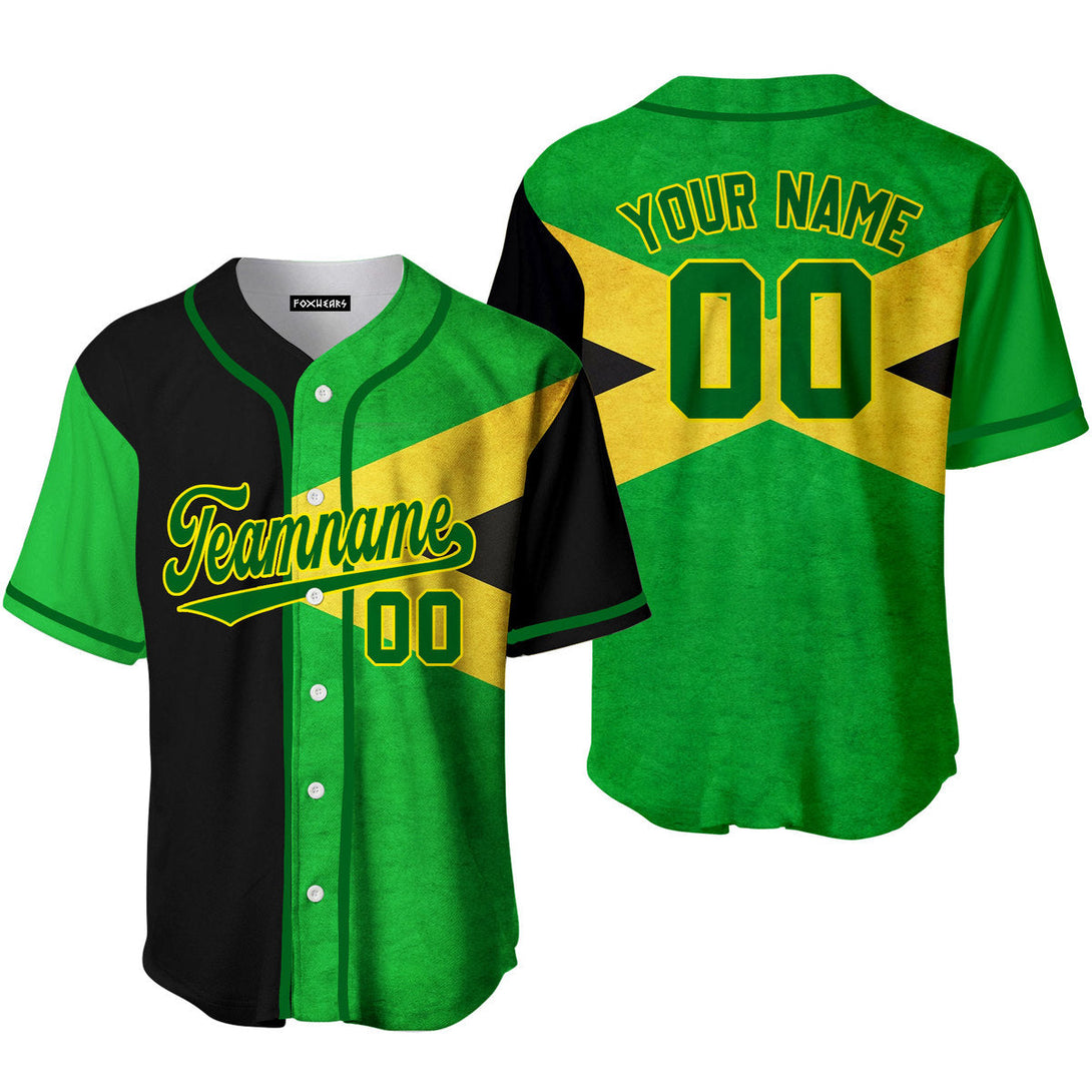 Custom Jamaica Flag Green Yellow Custom Baseball Jerseys For Men & Women