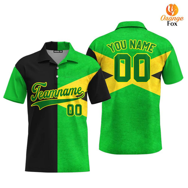 Custom Jamaica Flag Green Yellow Custom Polo Shirt For Men