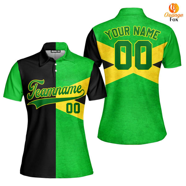 Custom Jamaica Flag Green Yellow Custom Polo Shirt For Women