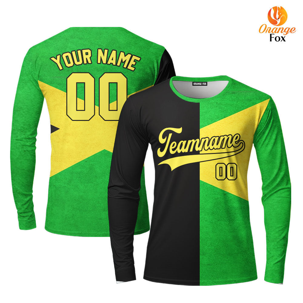 Custom Jamaica Flag Yellow Black Custom Long Sleeve T-Shirt For Men & Women