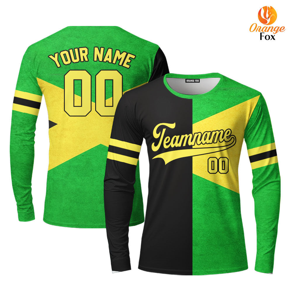 Custom Jamaica Flag Yellow Black Custom Long Sleeve T-Shirt For Men & Women