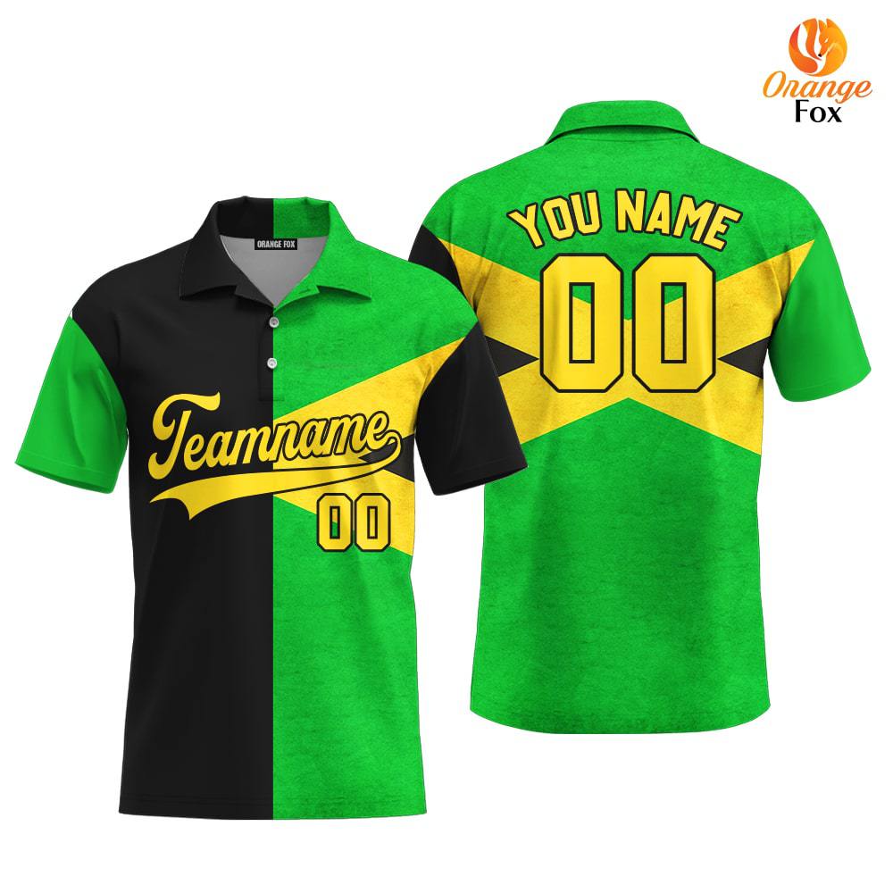 Custom Jamaica Flag Yellow Black Custom Polo Shirt For Men