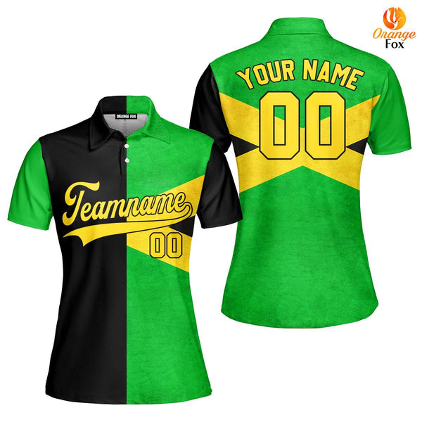 Custom Jamaica Flag Yellow Black Custom Polo Shirt For Women