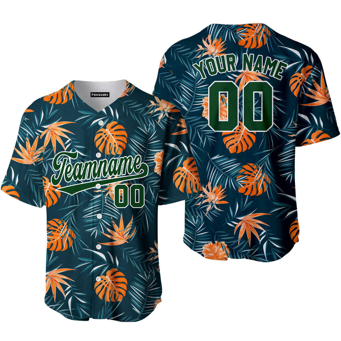 Custom Jungle Palm Tropical Pattern Green White Custom Baseball Jerseys For Men & Women