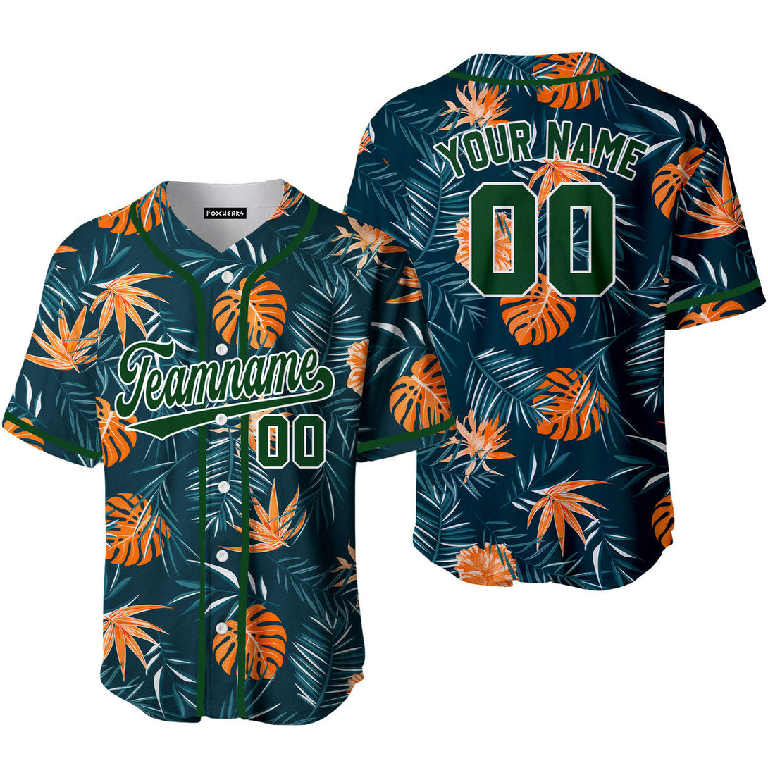 Custom Jungle Palm Tropical Pattern Green White Custom Baseball Jerseys For Men & Women