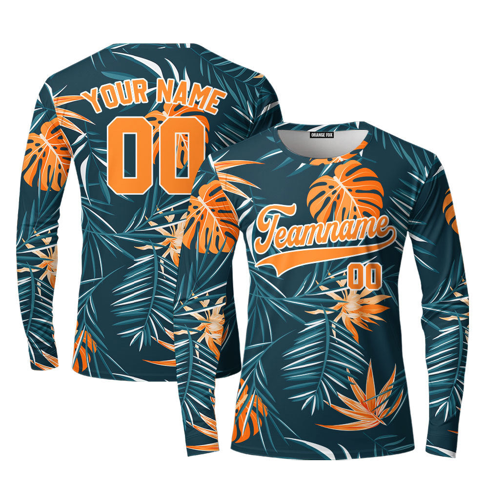 Custom Jungle Palm Tropical Pattern Green White Custom Long Sleeve T-Shirt For Men & Women