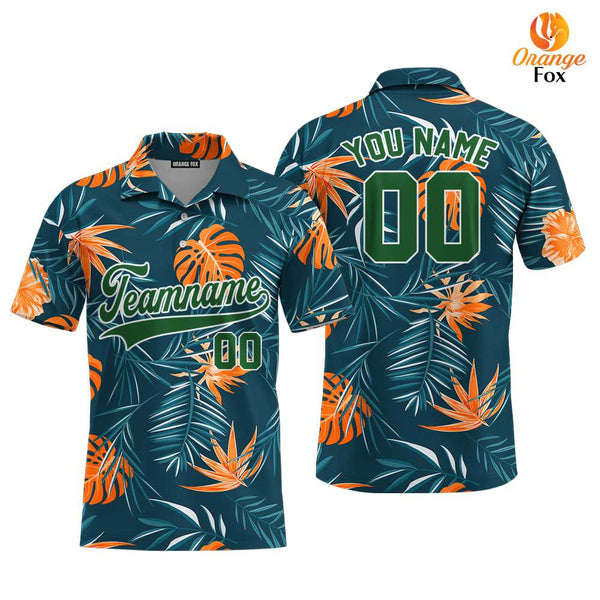 Custom Jungle Palm Tropical Pattern Green White Custom Polo Shirt For Men