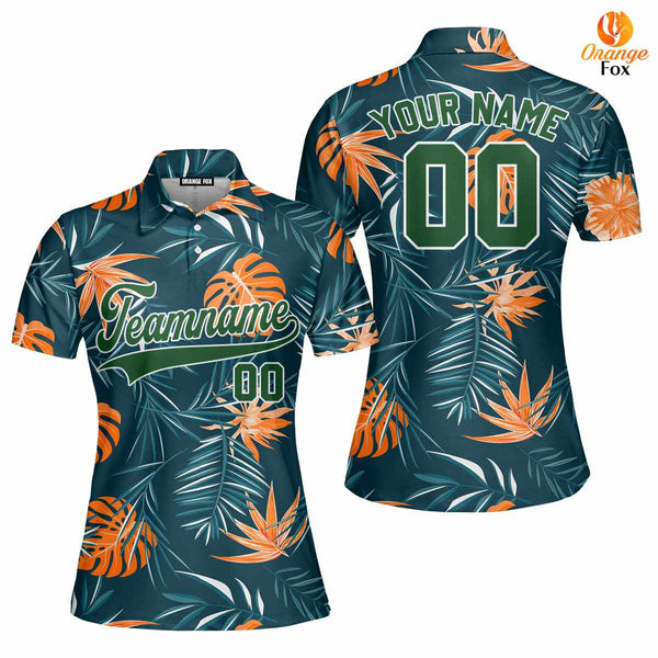 Custom Jungle Palm Tropical Pattern Green White Custom Polo Shirt For Women