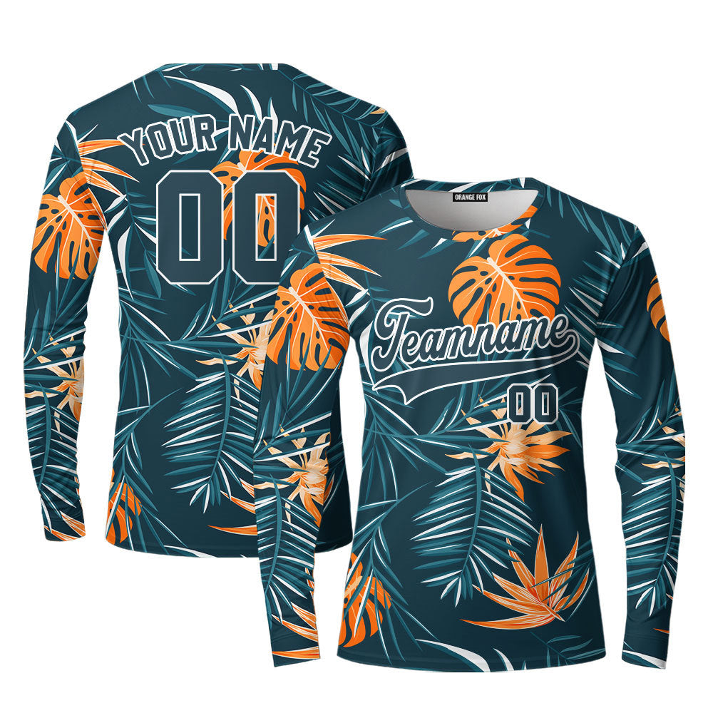 Custom Jungle Palm Tropical Pattern Orange White Custom Long Sleeve T-Shirt For Men & Women