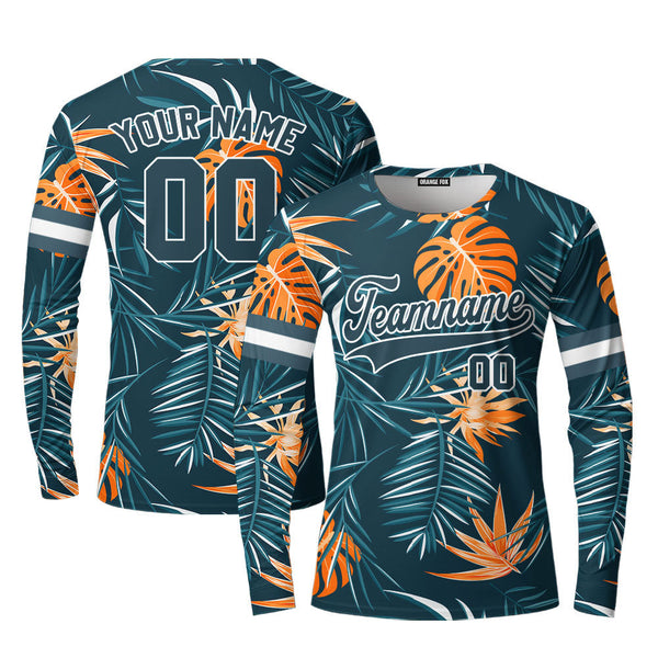 Custom Jungle Palm Tropical Pattern Orange White Custom Long Sleeve T-Shirt For Men & Women