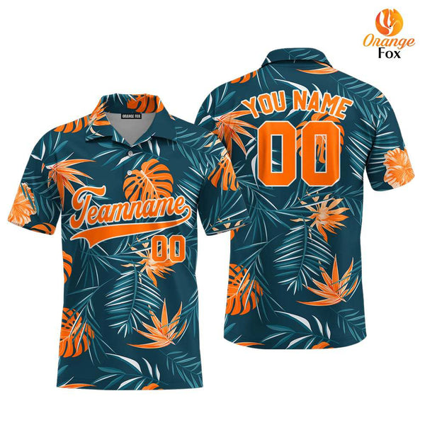 Custom Jungle Palm Tropical Pattern Orange White Custom Polo Shirt For Men