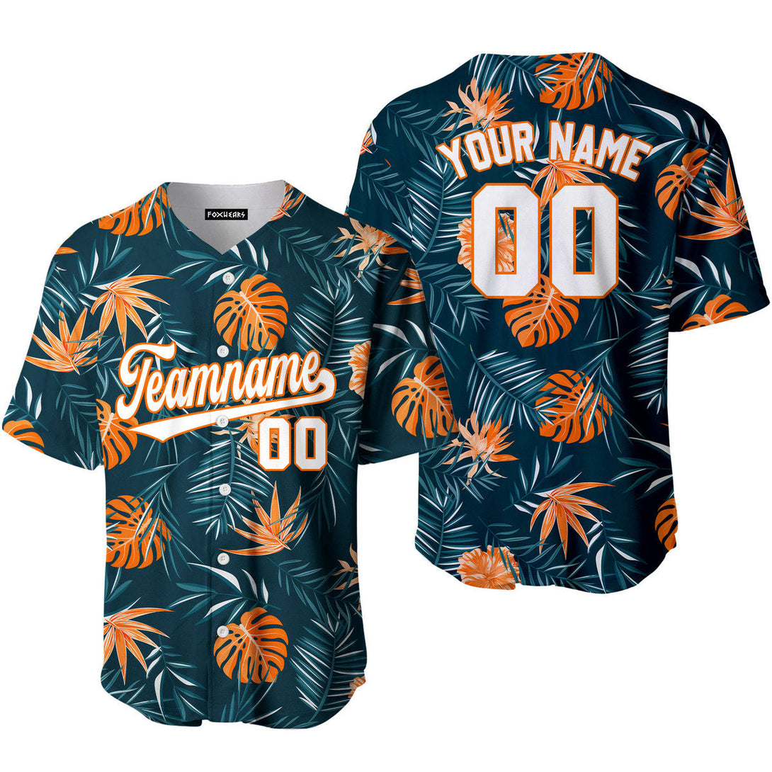 Custom Jungle Palm Tropical Pattern White Orange Custom Baseball Jerseys For Men & Women