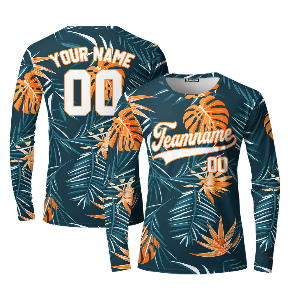 Custom Jungle Palm Tropical Pattern White Orange Custom Long Sleeve T-Shirt For Men & Women