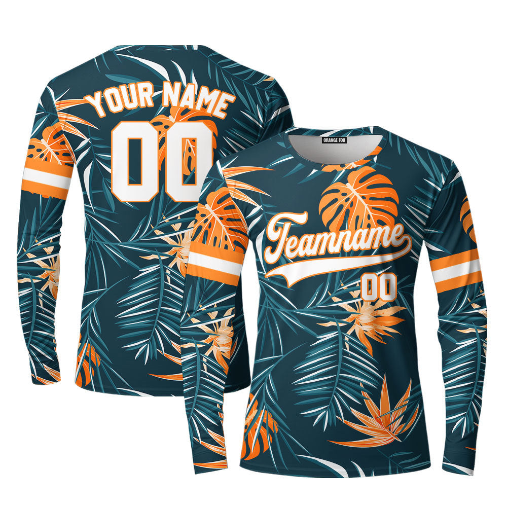 Custom Jungle Palm Tropical Pattern White Orange Custom Long Sleeve T-Shirt For Men & Women