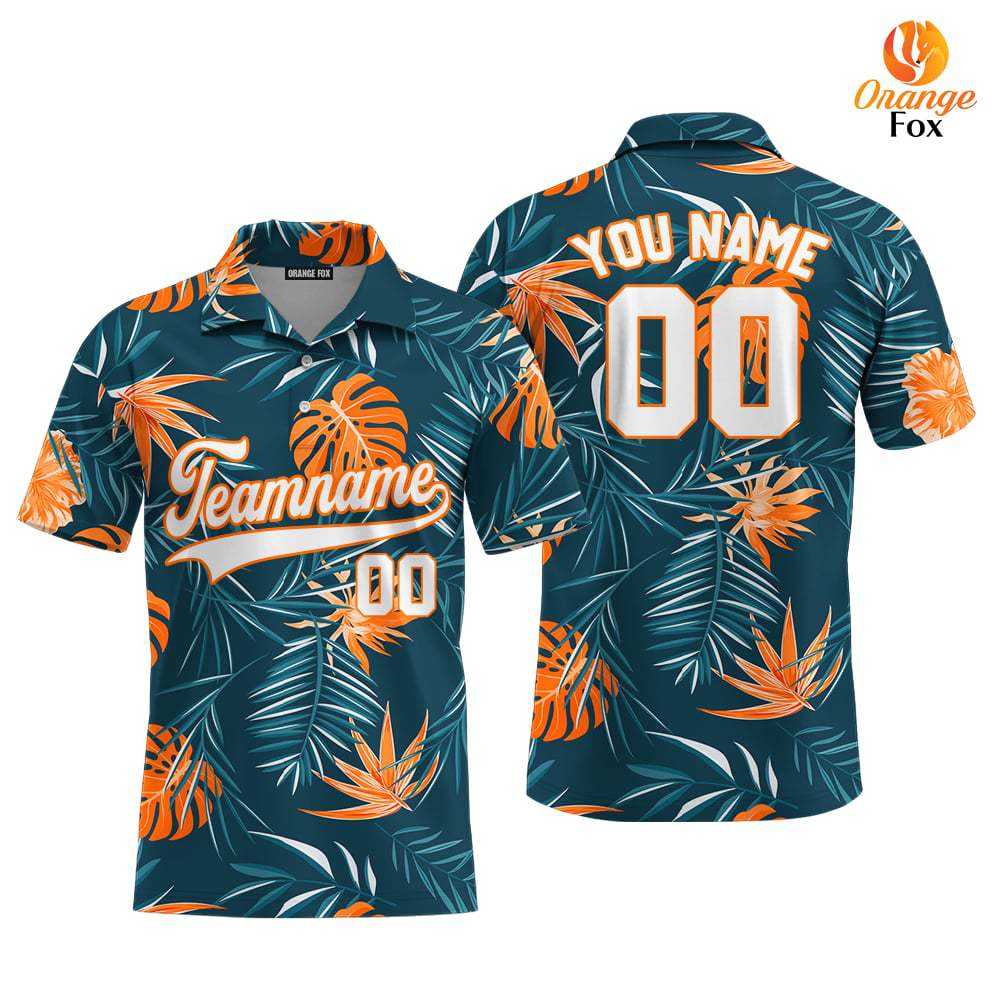 Custom Jungle Palm Tropical Pattern White Orange Custom Polo Shirt For Men