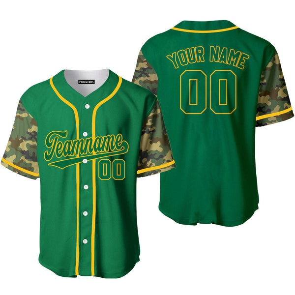 Custom Kelly Green Camo Raglan Yellow Baseball Jerseys For Men & Women