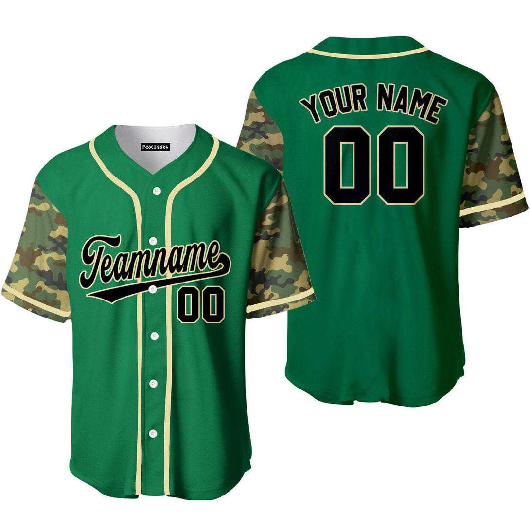 Custom Kelly Green Camo Raglan Yellow Baseball Jerseys For Men & Women