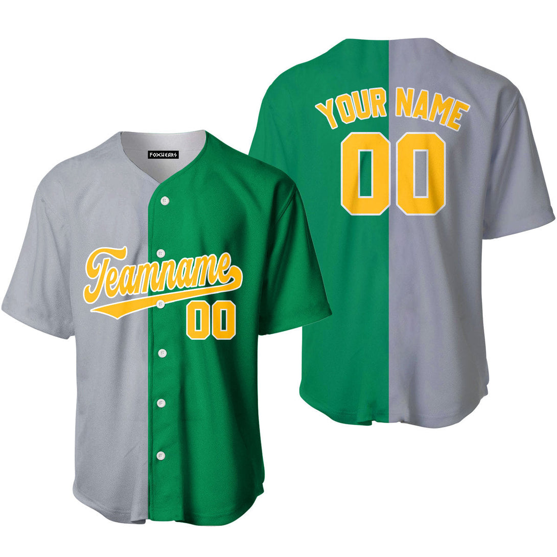 Custom Kelly Green Gold Gray Split Fashion Baseball Jerseys For Men & Women