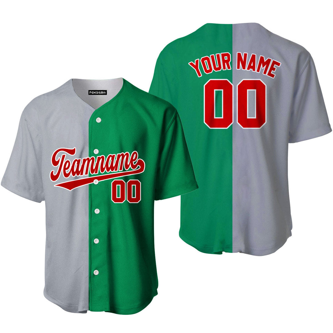 Custom Kelly Green Red Gray Split Fashion Baseball Jerseys For Men & Women