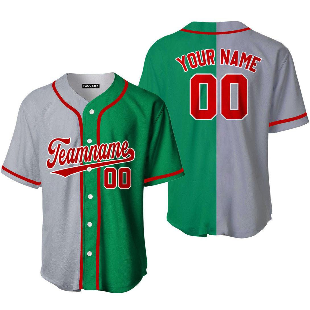 Custom Kelly Green Red Gray Split Fashion Baseball Jerseys For Men & Women