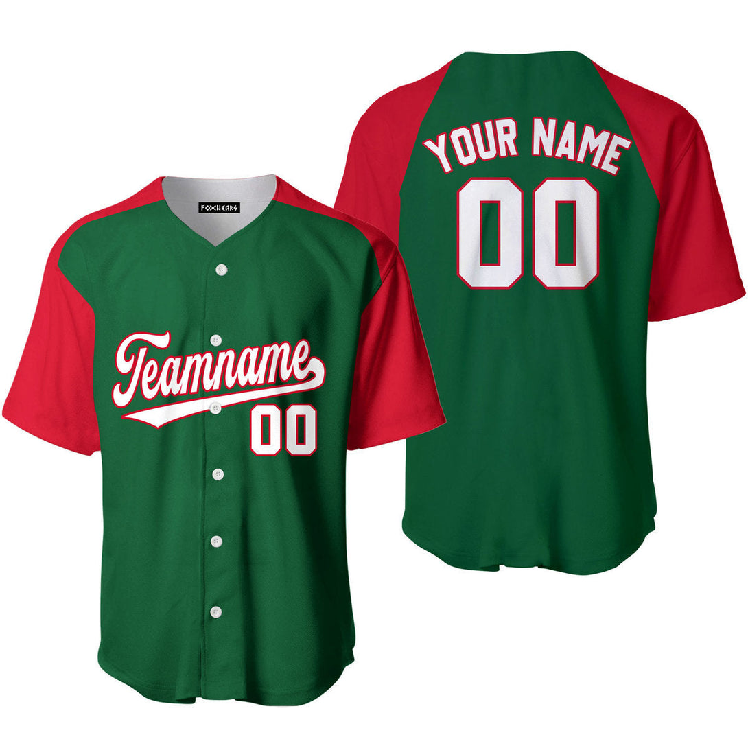 Custom Kelly Green Red Raglan White Baseball Jerseys For Men & Women