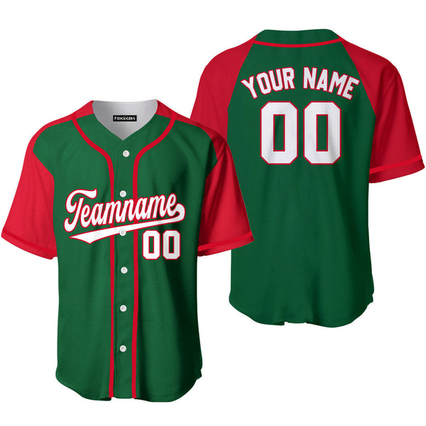 Custom Kelly Green Red Raglan White Baseball Jerseys For Men & Women