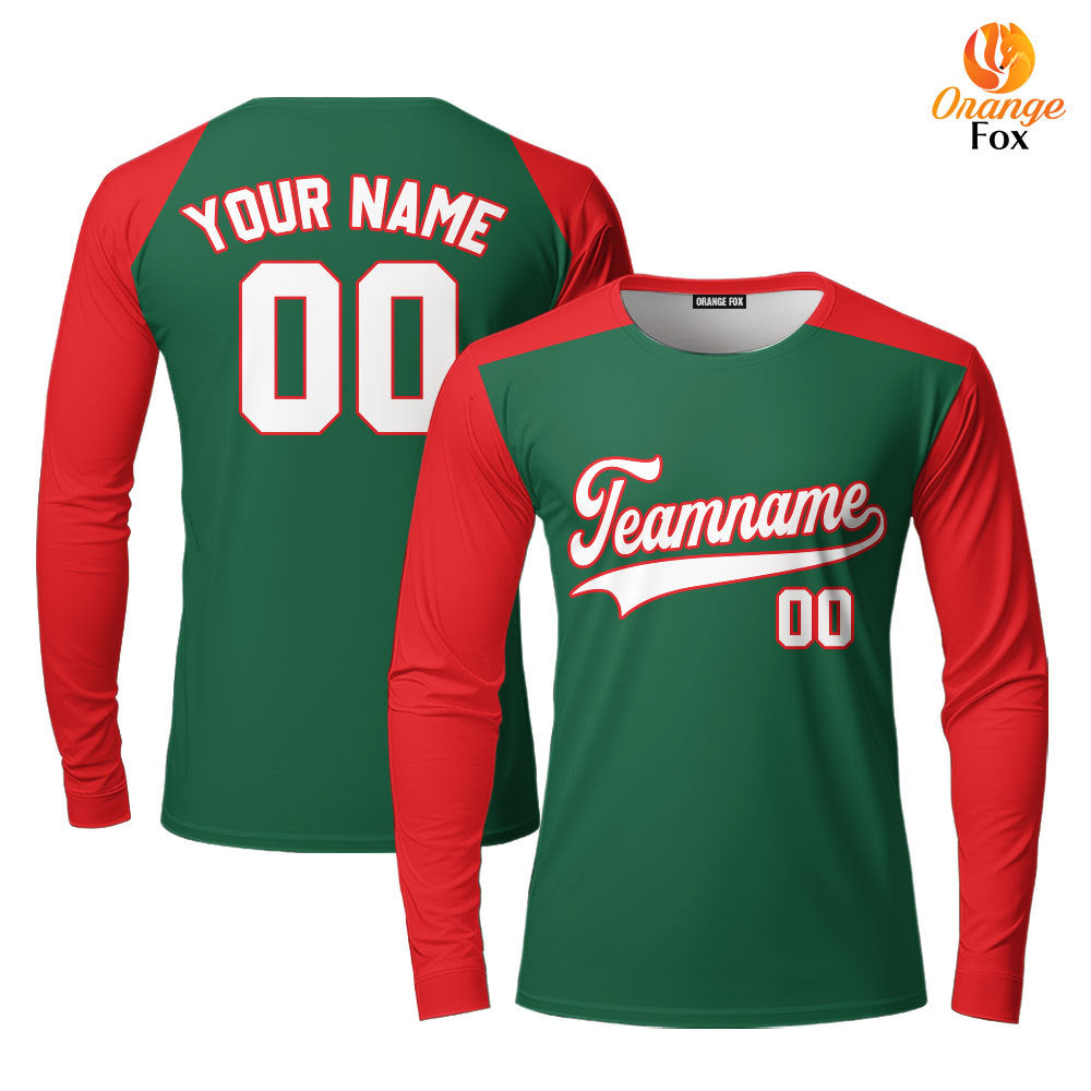 Custom Kelly Green Red Raglan White Custom Long Sleeve T-Shirt For Men & Women