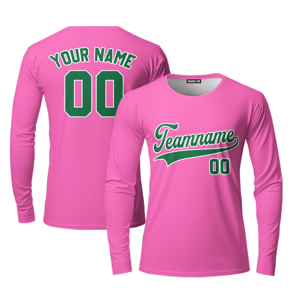 Custom Kelly Green White And Pink Custom Long Sleeve T-Shirt For Men & Women