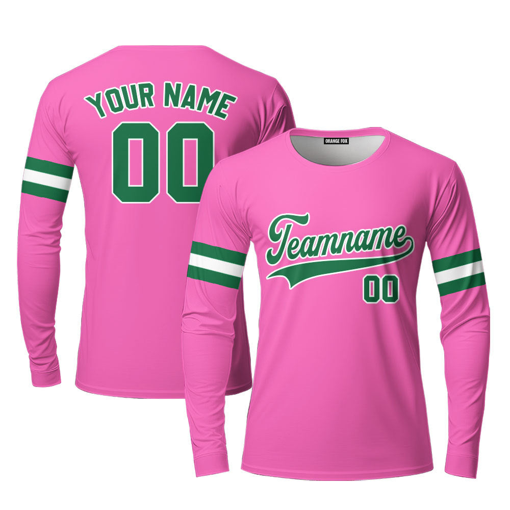 Custom Kelly Green White And Pink Custom Long Sleeve T-Shirt For Men & Women