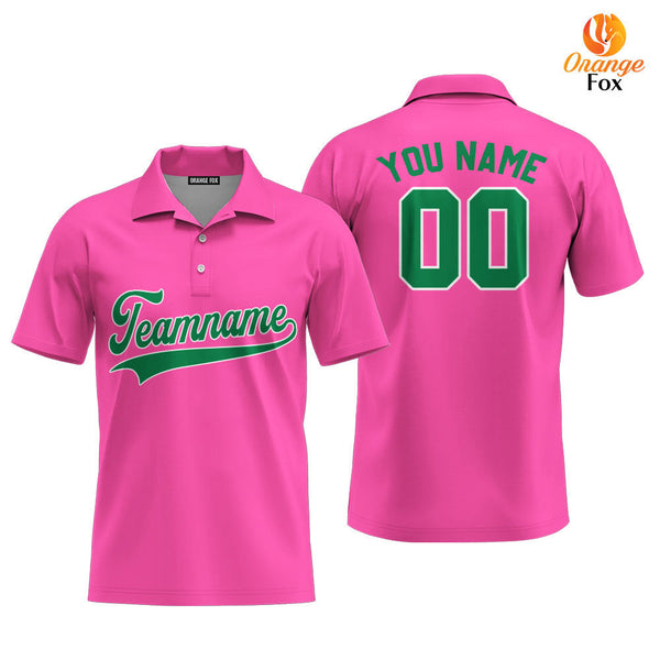 Custom Kelly Green White And Pink Custom Polo Shirt For Men