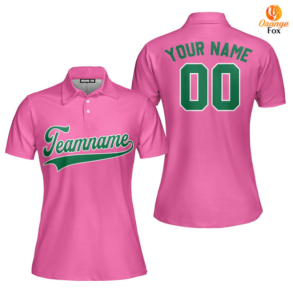 Custom Kelly Green White And Pink Custom Polo Shirt For Women