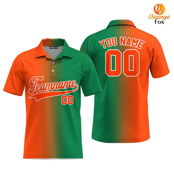 Custom Kelly Green White Orange Fade Fashion Custom Polo Shirt For Men