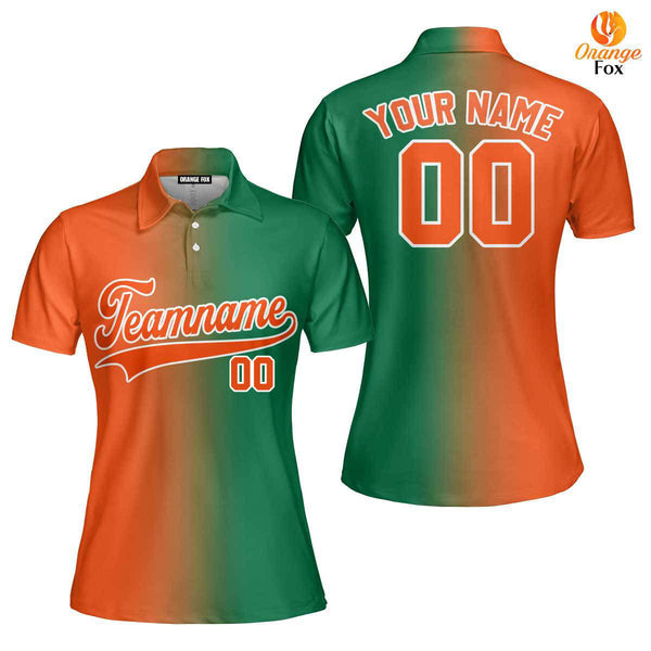 Custom Kelly Green White Orange Fade Fashion Custom Polo Shirt For Women