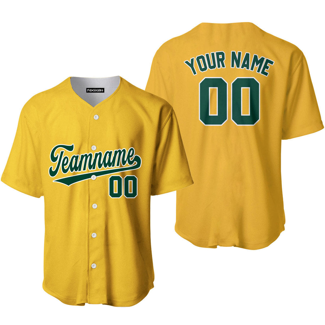 Custom Kelly Green White Yellow Gold Custom Baseball Jerseys For Men & Women