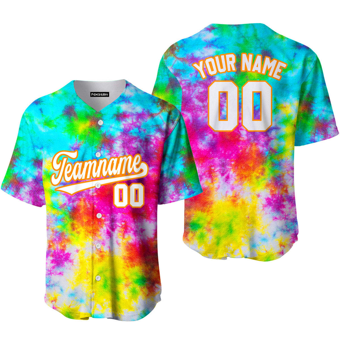 Custom LGBT Rainbow Tie Dye White Orange Custom Baseball Jerseys For Men & Women