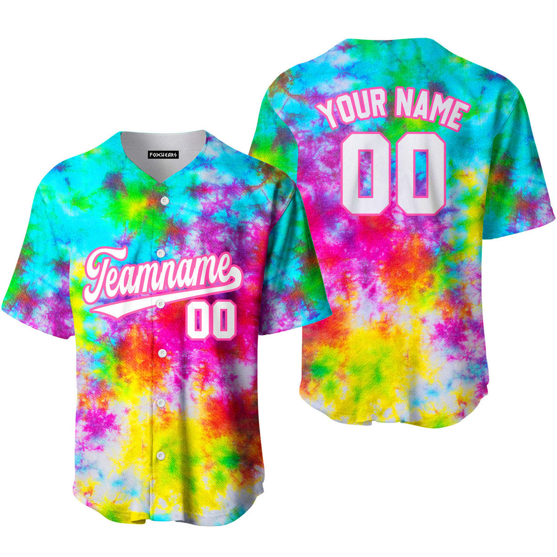 Custom LGBT Rainbow Tie Dye White Pink Custom Baseball Jerseys For Men & Women