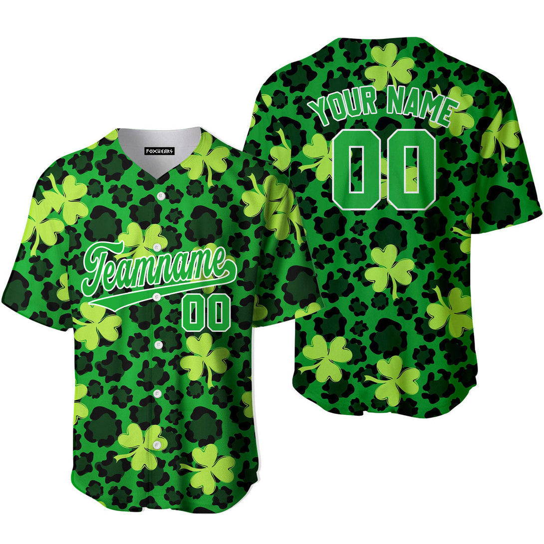 Custom Leopard Lucky Shamrock Patrick Kelly Green White Baseball Jerseys For Men & Women