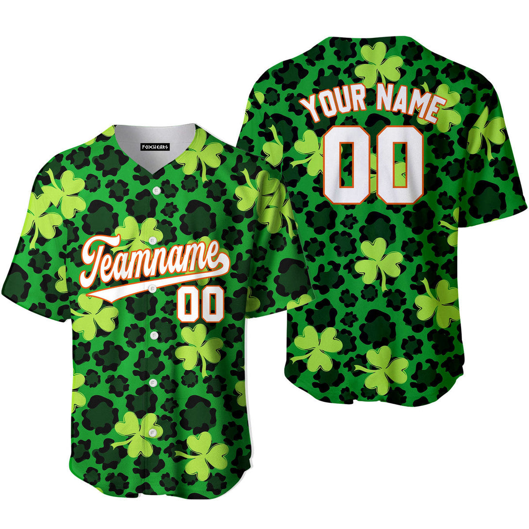 Custom Leopard Lucky Shamrock Patrick White Orange Baseball Jerseys For Men & Women