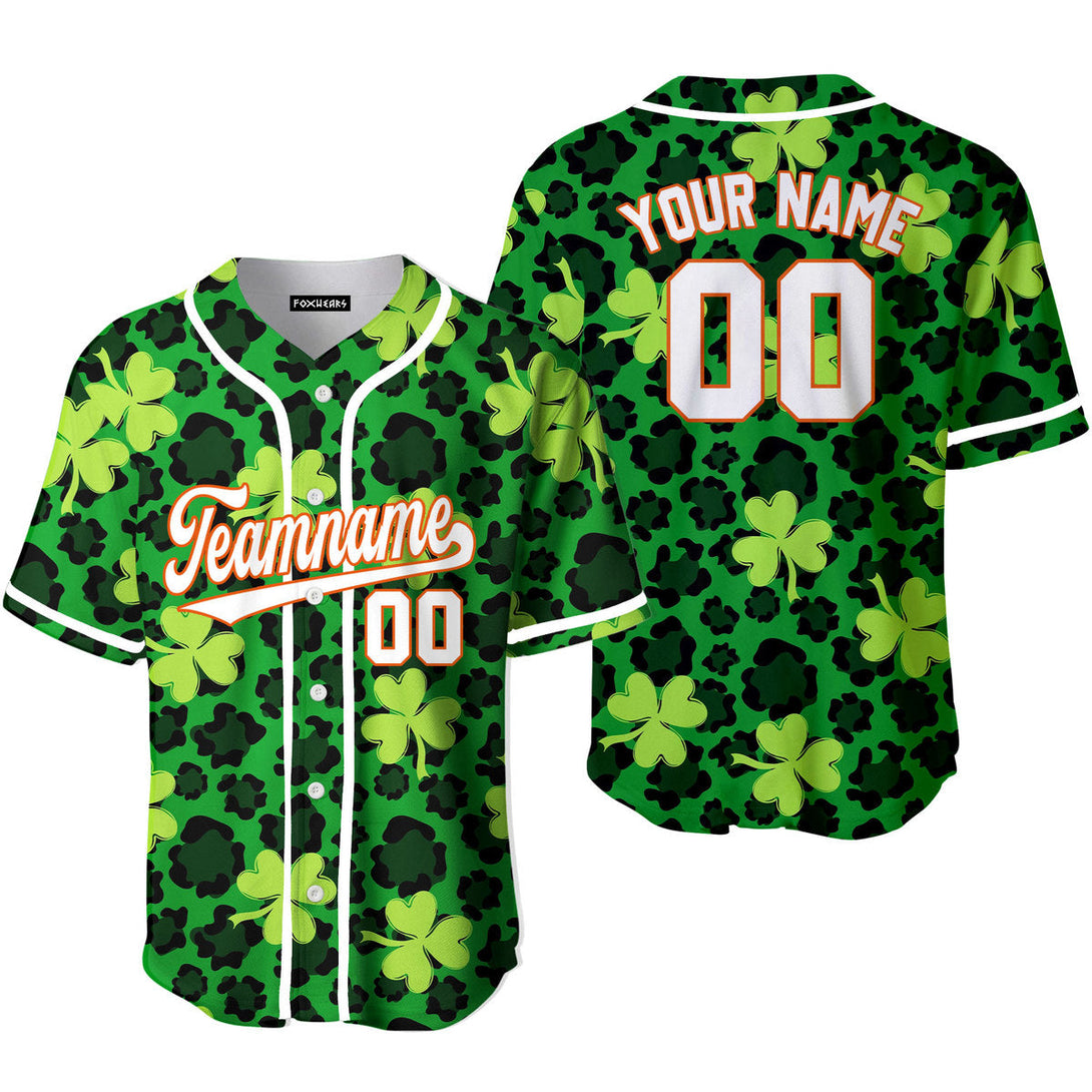 Custom Leopard Lucky Shamrock Patrick White Orange Baseball Jerseys For Men & Women