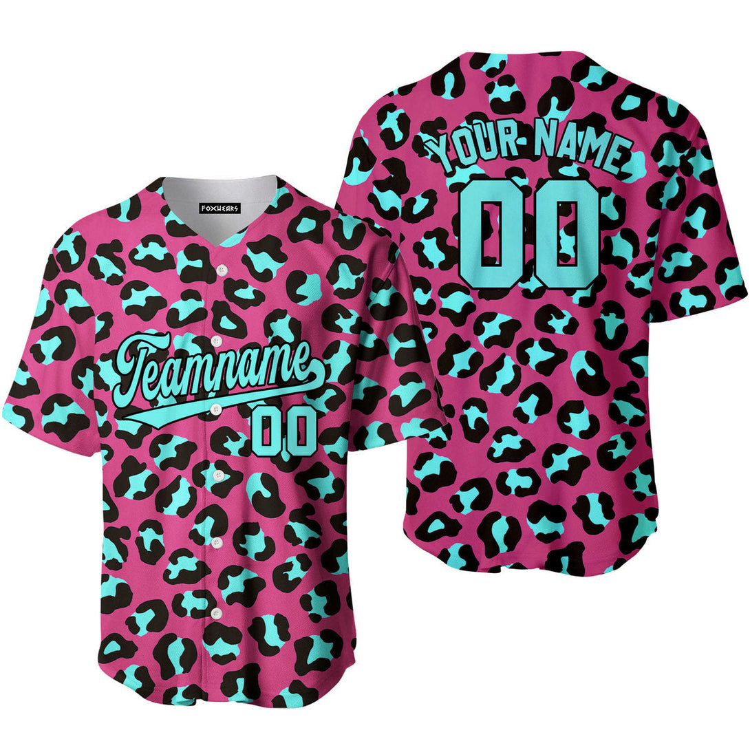 Custom Leopard On Pink Pattern Light Blue Black Custom Baseball Jerseys For Men & Women